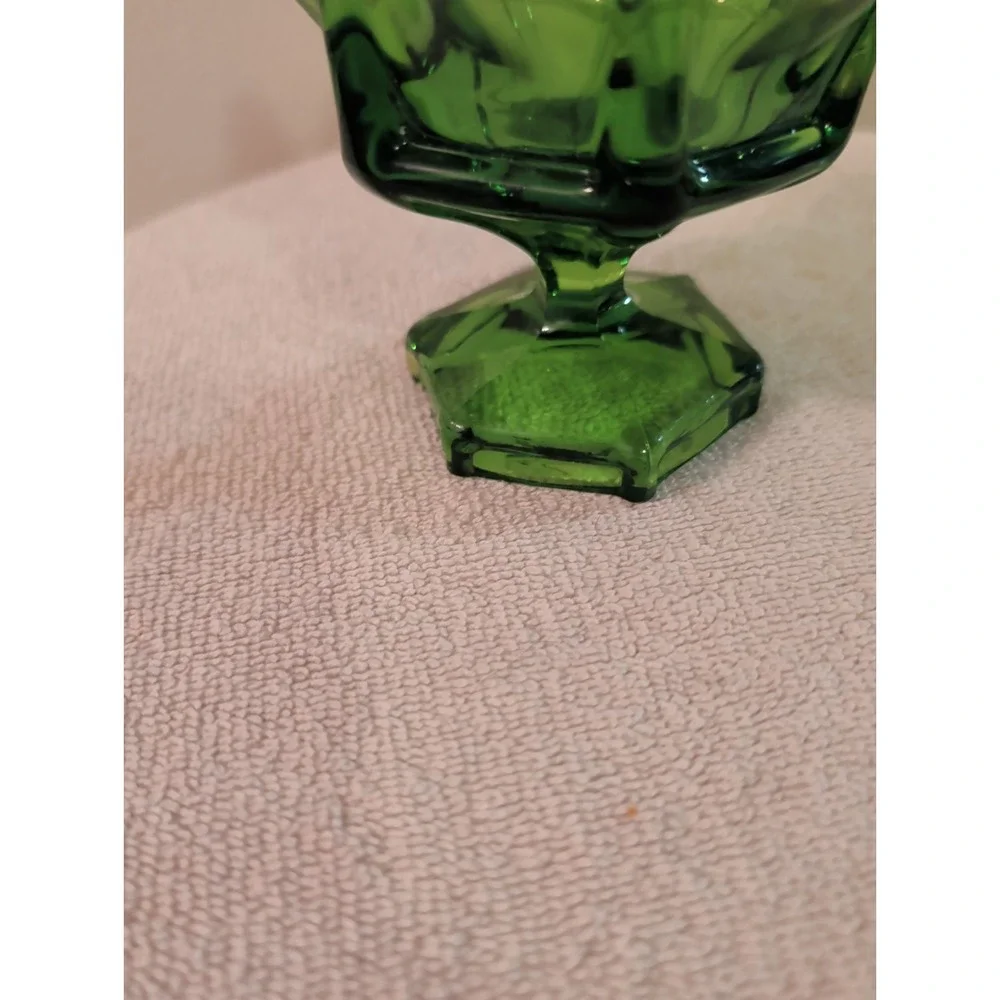 Vintage Viking Green Swung Glass Vase MCM Art Glass Pedestal Finger Vase
